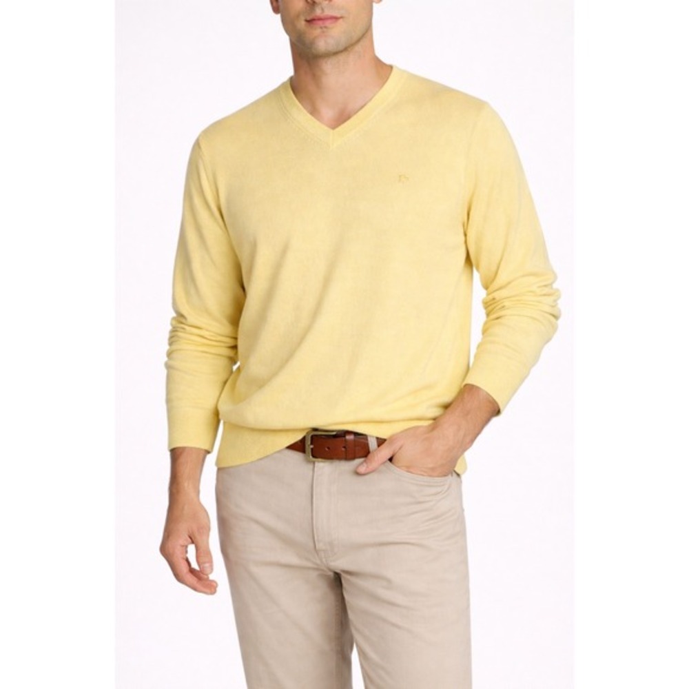 Vintage Pierre Cardin V-Neck Sweater Yellow Lightweight Knit Men's MT